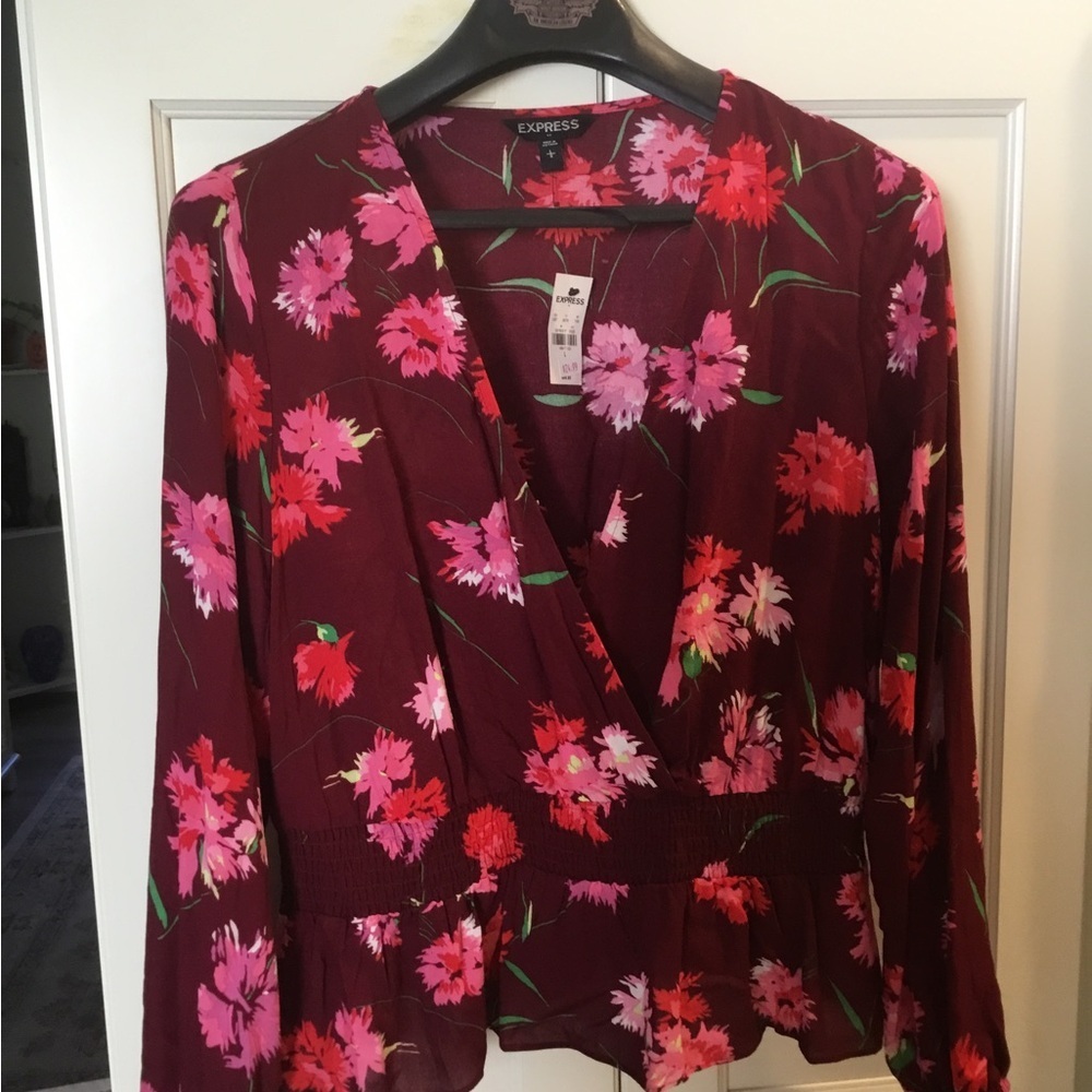 Express Burgundy Floral Top Size Large